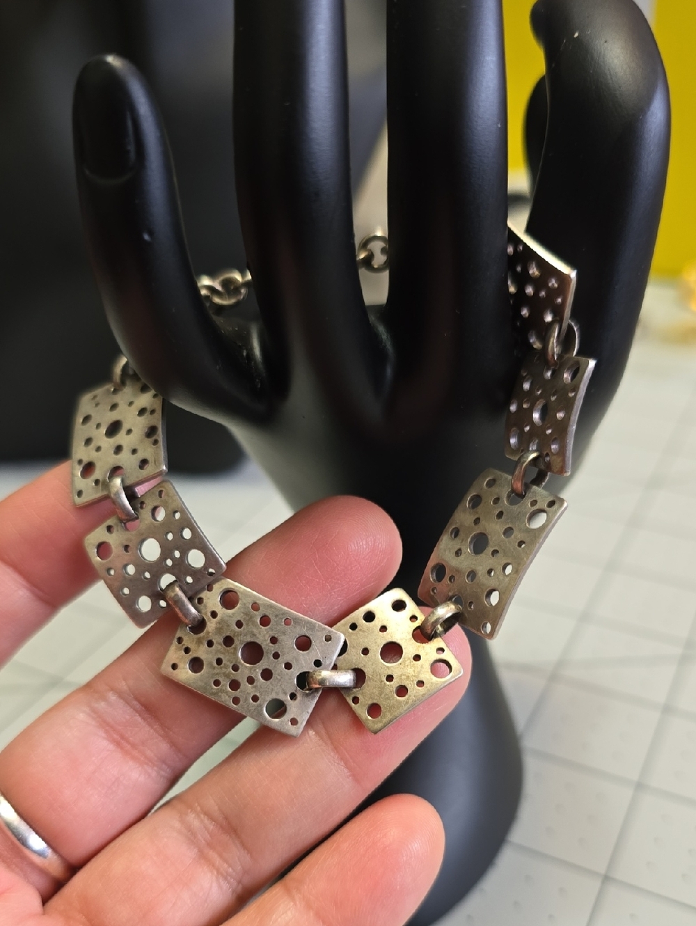 Perforated Rectangular Link Bracelet - Sterling Silver #0916